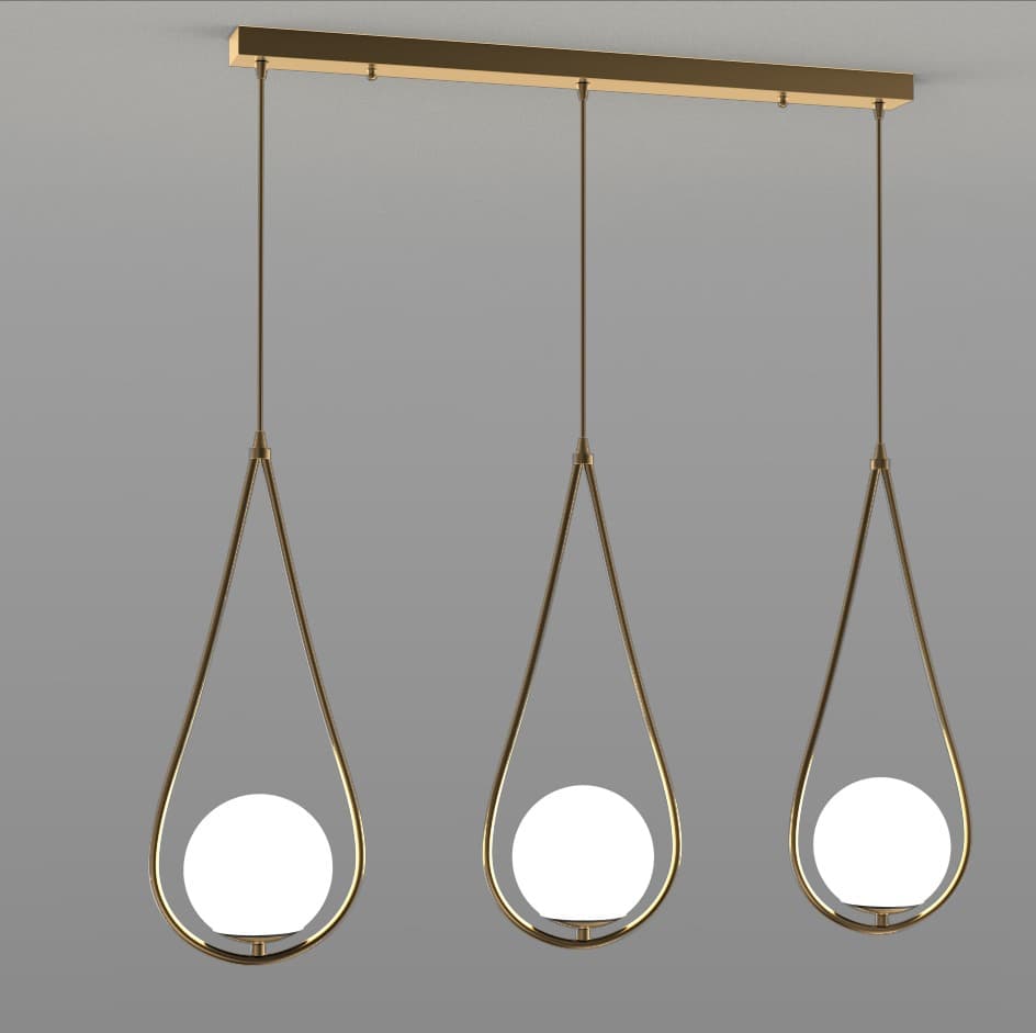3-Light Nordic Gold Teardrop Pendant Light – Modern Linear Chandelier. - View 1