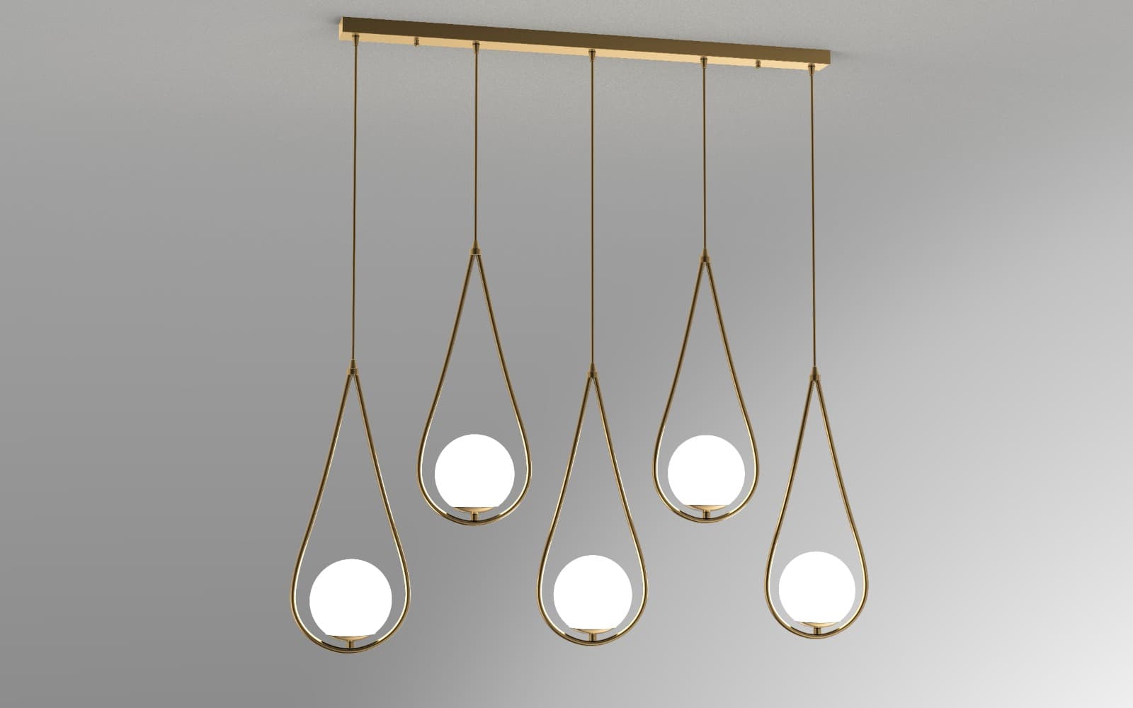 5-Light Linear Chandelier with Opal Glass Globes – Nordic Gold Finish. - View 1