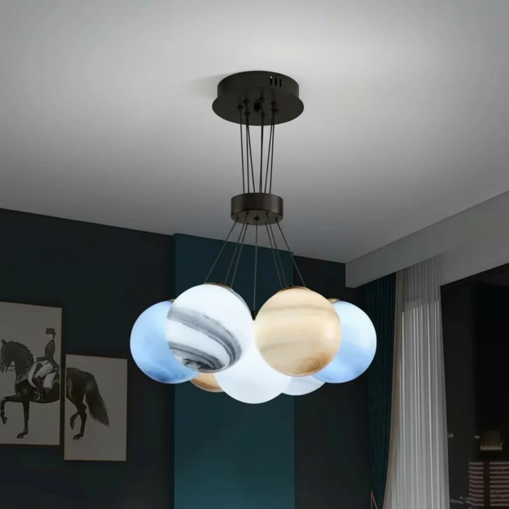 Modern Glass Globe Cluster Chandelier | Luxury Black Nordic Bubble Pendant Light. - View 1