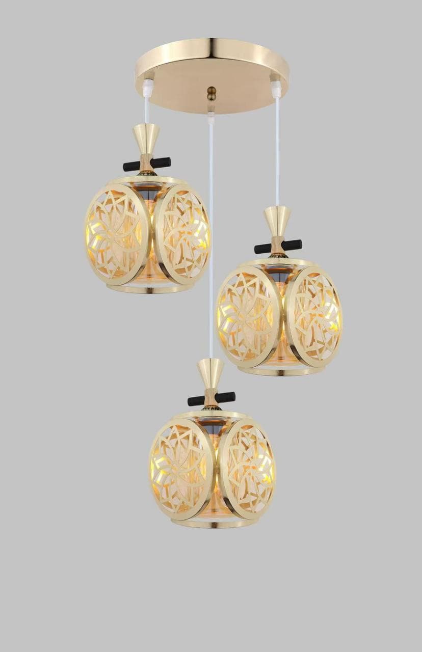 Artistic Triple Gold Pendant Light – Industrial Ceiling Drop Fixture. - View 1