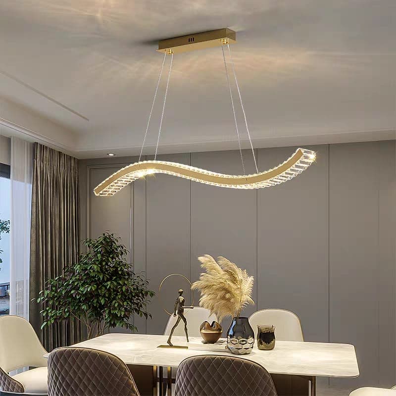 Modern Nordic Wave LED Chandelier | Gold Crystal Pendant Light for Dining Room. - View 1