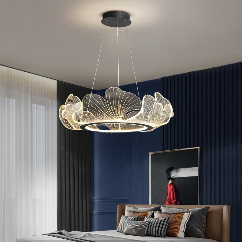 Elegant Flower-Inspired Black Head LED Chandelier – Hanging Ceiling Light for Living Room. - View 1