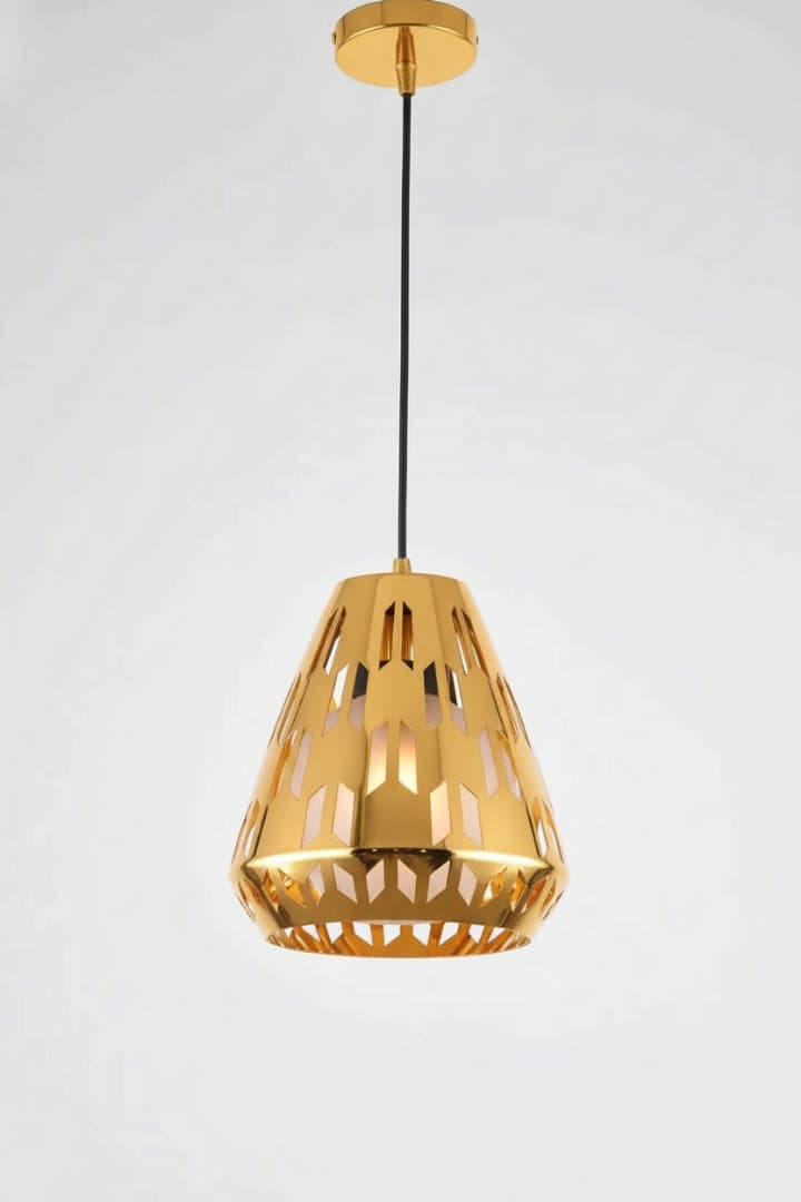 Elegant Gold Cage Pendant Light for Living Room & Dining Area. - View 1