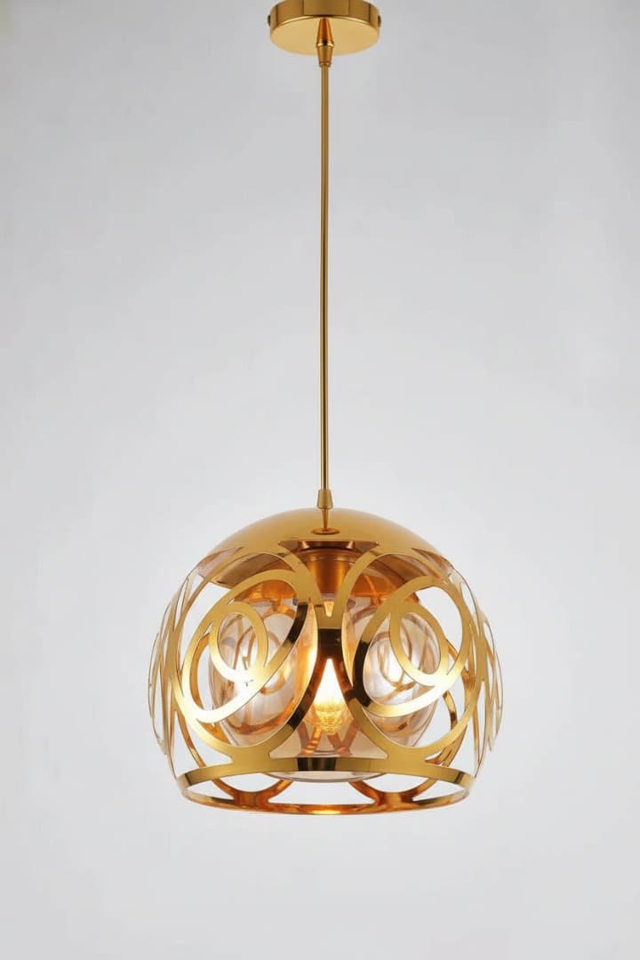 Gold Patterned Drop Light Pendant – Modern Ceiling Lamp with Warm Glow. - View 1