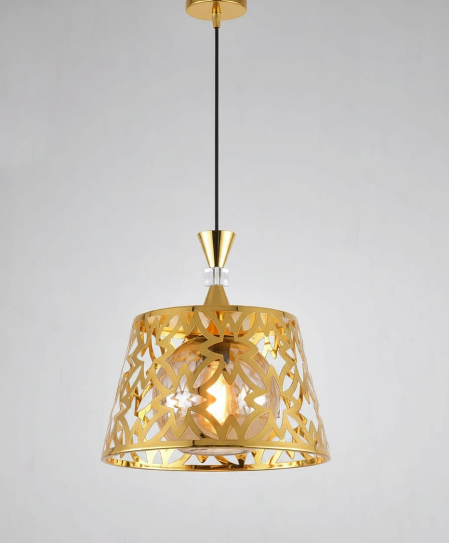 Luxury Gold Metal Pendant Light with Cut-Out Design. - View 1