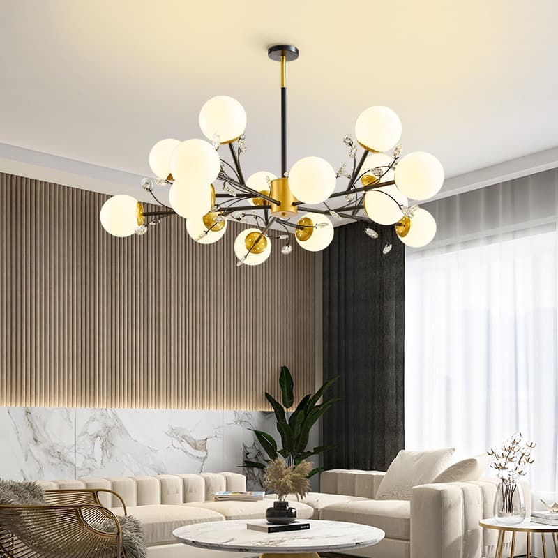 Modern 15-Light Globe Nordic Chandelier in Black and Gold. - View 1