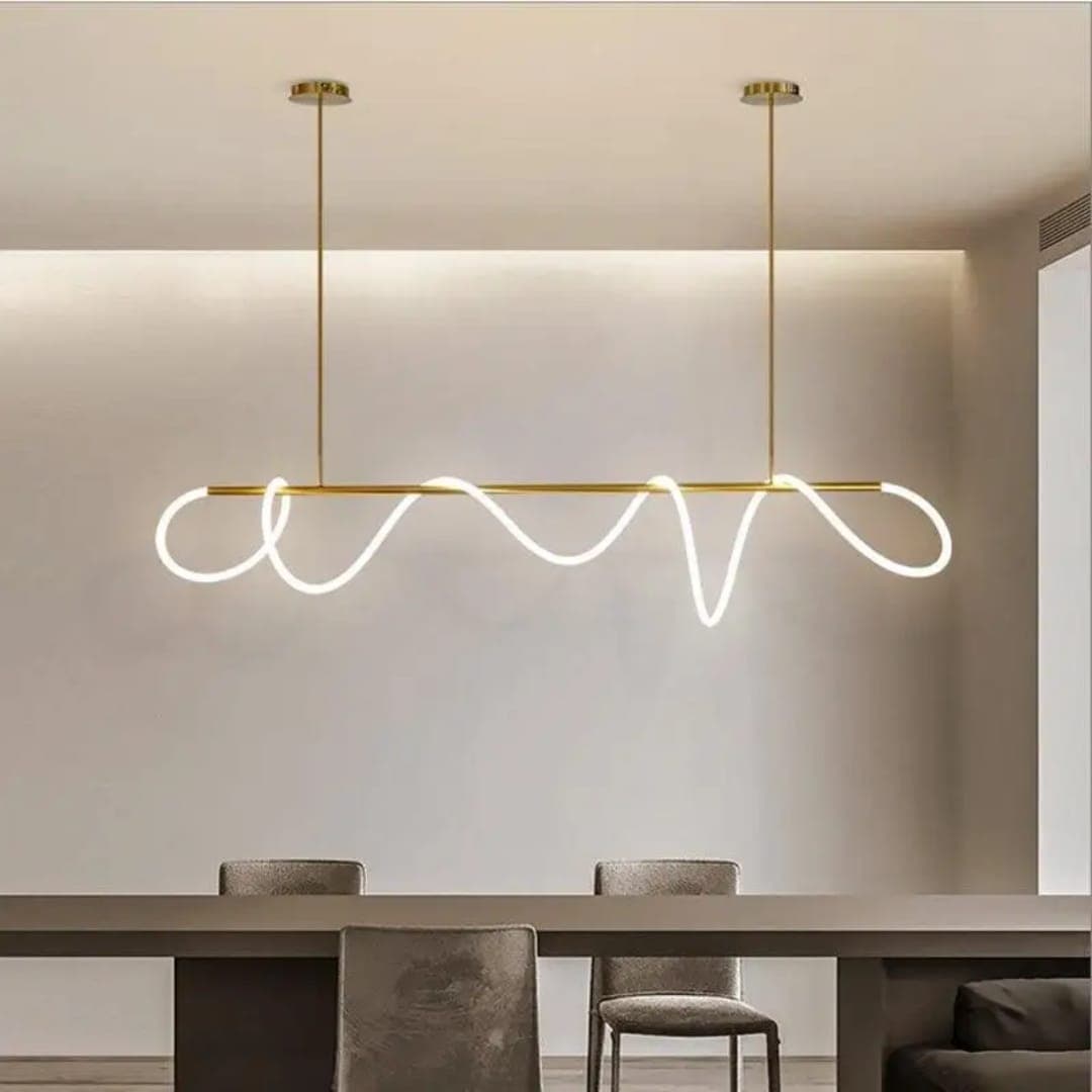 Luxury Gold Wavy LED Pendant Light – Modern Nordic Dining Chandelier. - View 1
