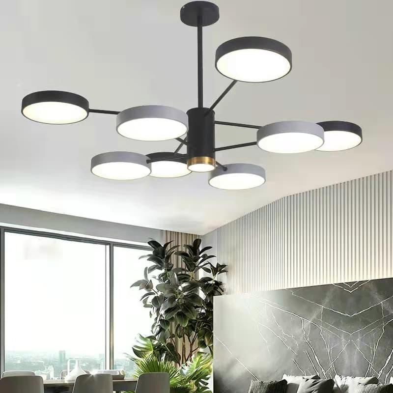 Black Multi-Disc LED Chandelier – 8-Head Nordic Pendant for Dining Room & Bedroom. - View 1