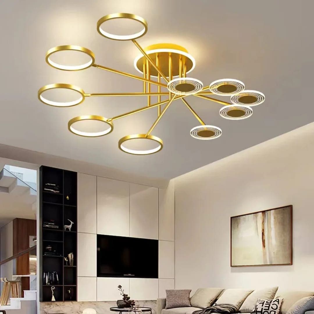 Nordic 10-Ring LED Chandelier – Luxury Gold Ceiling Light for Living & Dining Rooms. - View 1
