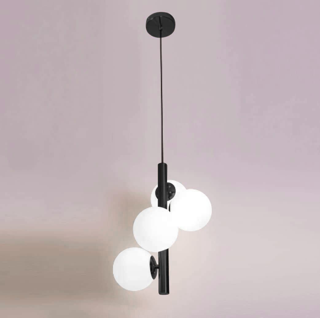 Nordic 3-Globe Linear Pendant Chandelier in Black Finish. - View 1