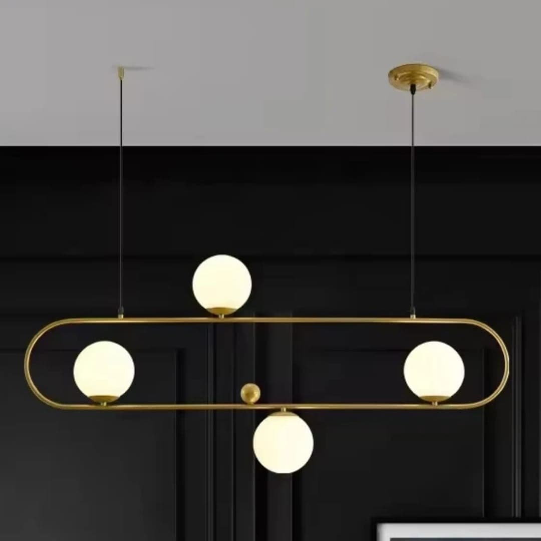 Nordic Gold Linear Chandelier – 4-Light Modern Globe Pendant Light - View 1