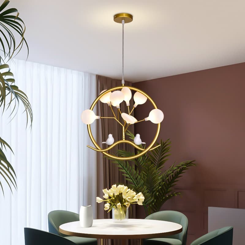 Gold Nordic Bird Chandelier – Decorative LED Hanging Light for Dining Room. - View 1