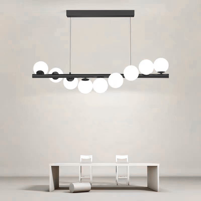 9-Light Black Globe Chandelier – Nordic Linear Pendant Light for Large Rooms. - View 1