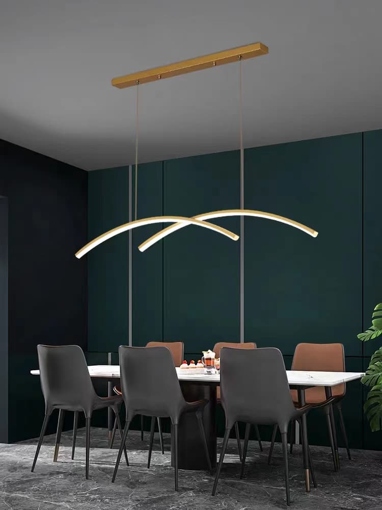 Designer Nordic LED Pendant Light | Gold Curved Wave Chandelier. - View 1