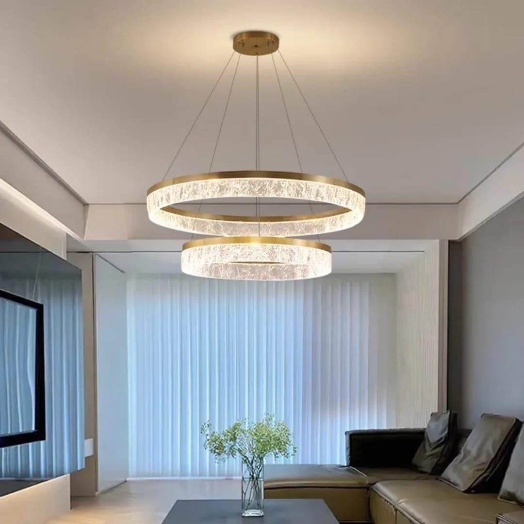 2-Tier Nordic LED Chandelier – Stylish Brushed Gold Pendant Light for Dining & Living Rooms. - View 1