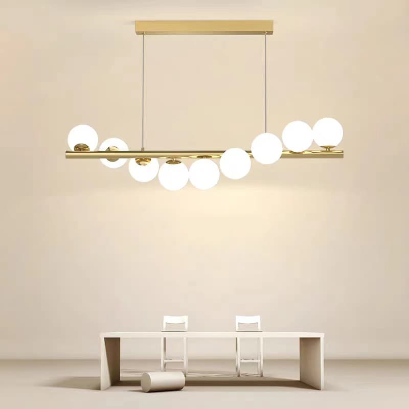 Luxury Gold 9-Light Linear Chandelier – Scandinavian Dining & Kitchen Pendant. - View 1
