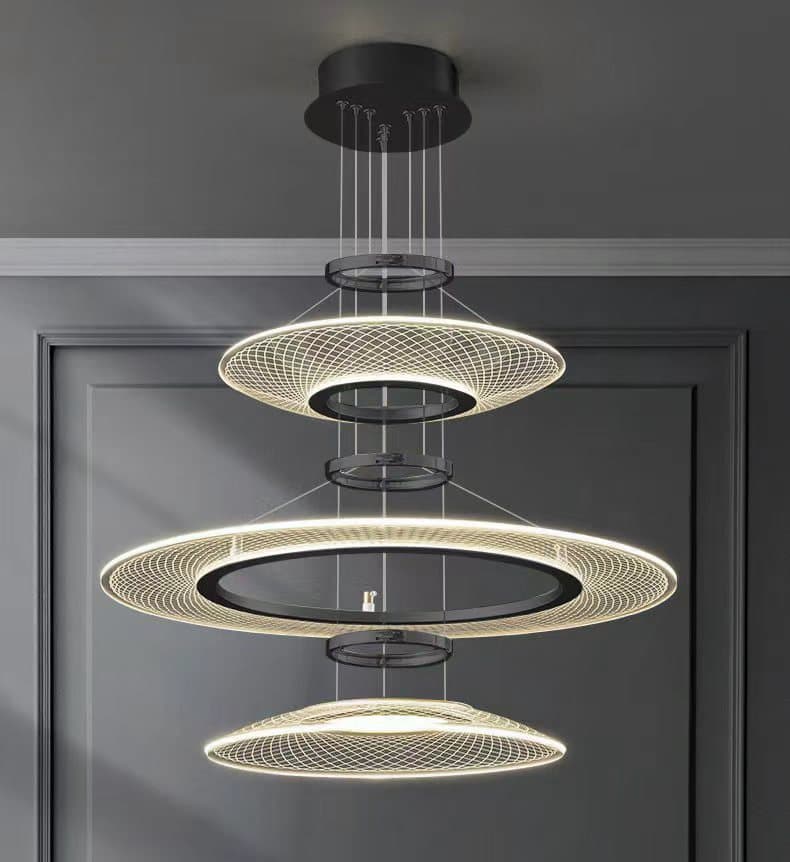 Modern LED Ring Chandelier – Matte Black Nordic Triple Circle Pendant. - View 1