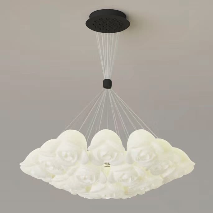 Luxury White Rose Petal Chandelier – Modern Nordic Floral Ceiling Fixture. - View 1