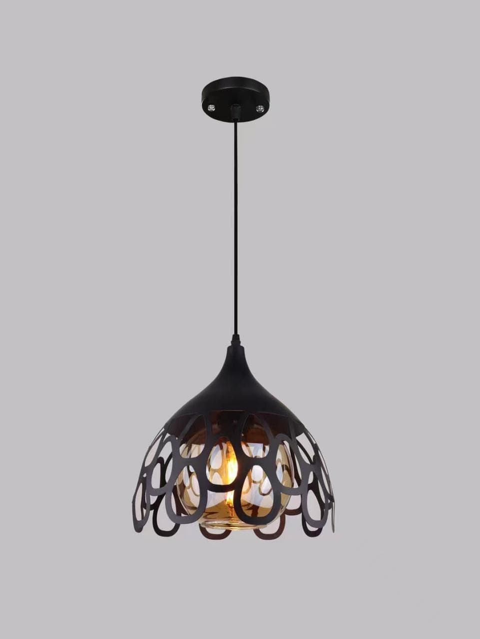 Modern Black Metal Droplight – Industrial Cage Pendant Light for Living Room & Dining. - View 1