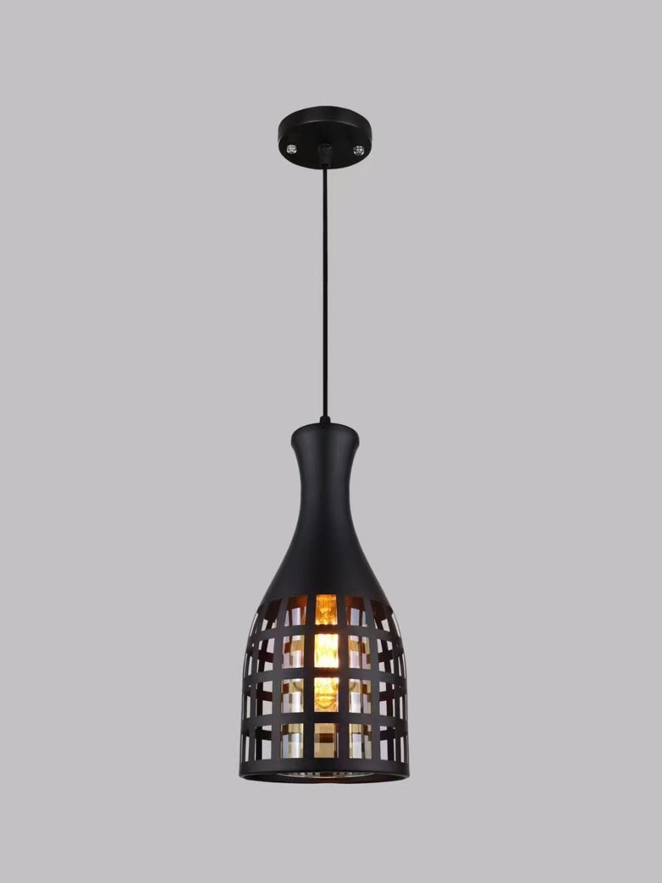 Matte Black Bottle Pendant Light – Industrial Cage Drop Lamp for Kitchen, Bar & Café Décor. - View 1