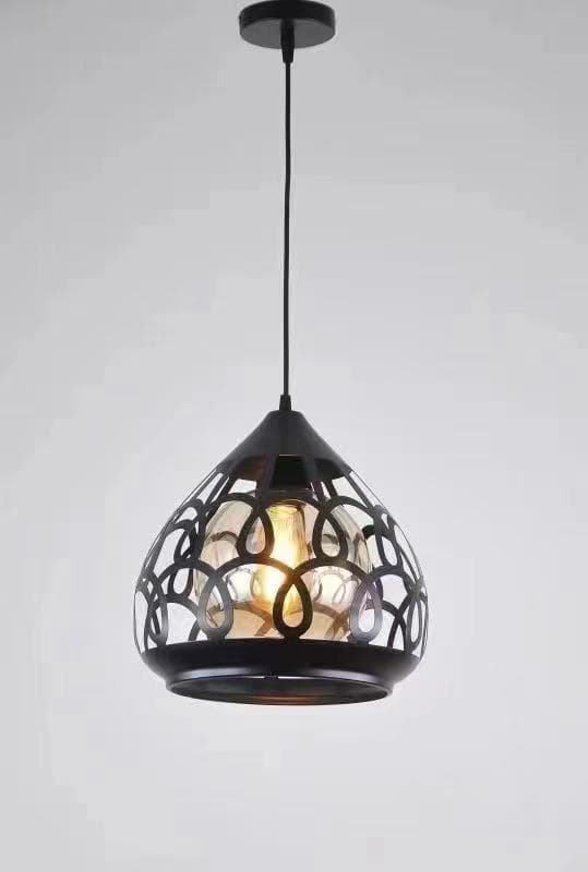 Rustic Rope Pendant Light – Industrial Metal Cage Droplight in Matte Black & Antique Brass. - View 1