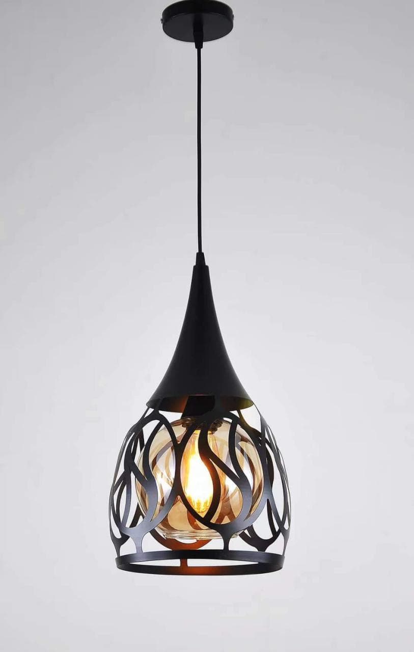 Matte Black & Antique Brass Pendant Light – Industrial Hanging Lamp. - View 1