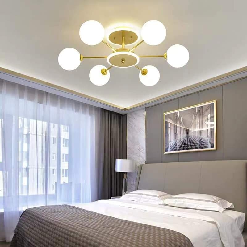 Designer 6-Light Gold Sputnik Chandelier – Nordic Frosted Globe Ceiling Light. - View 1