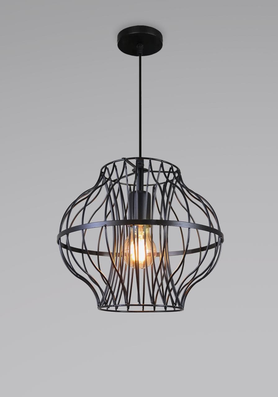 Decorative Industrial Pendant Light – Black Metal Hanging Ceiling Lamp. - View 1