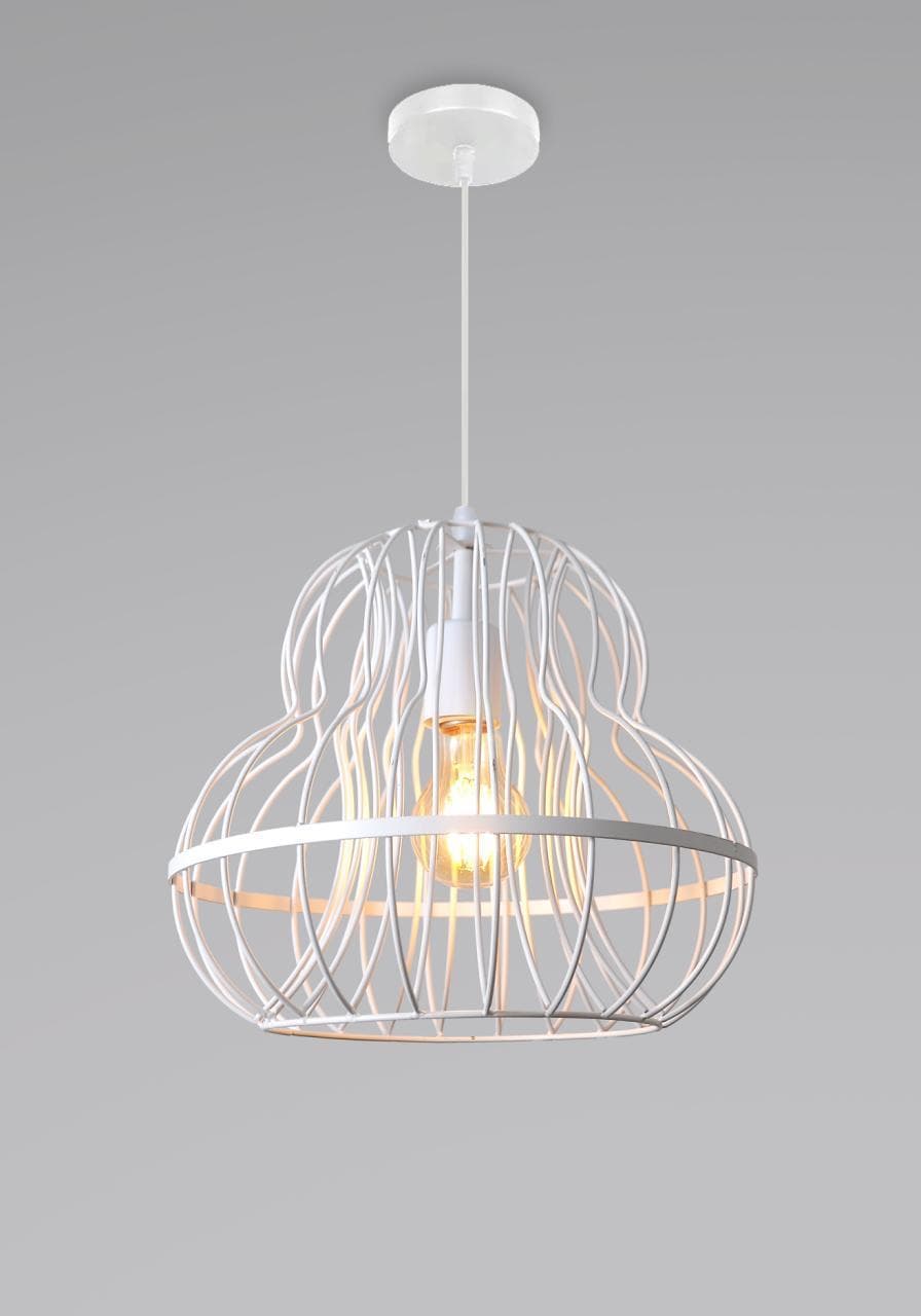 Stylish White Cage Ceiling Pendant Light – Modern Industrial Design. - View 1