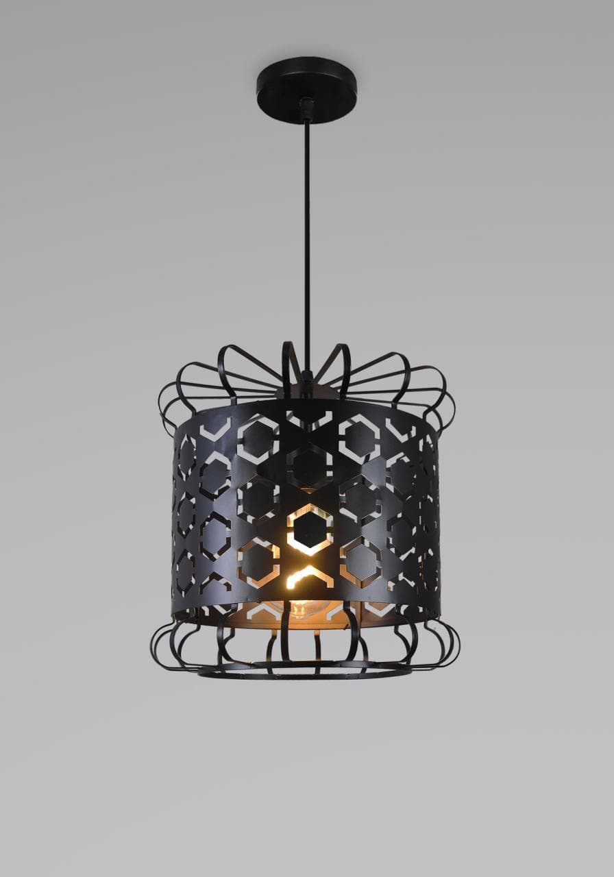 Amber Glass Cage Pendant Light – Energy-Efficient Ceiling Lamp. - View 1