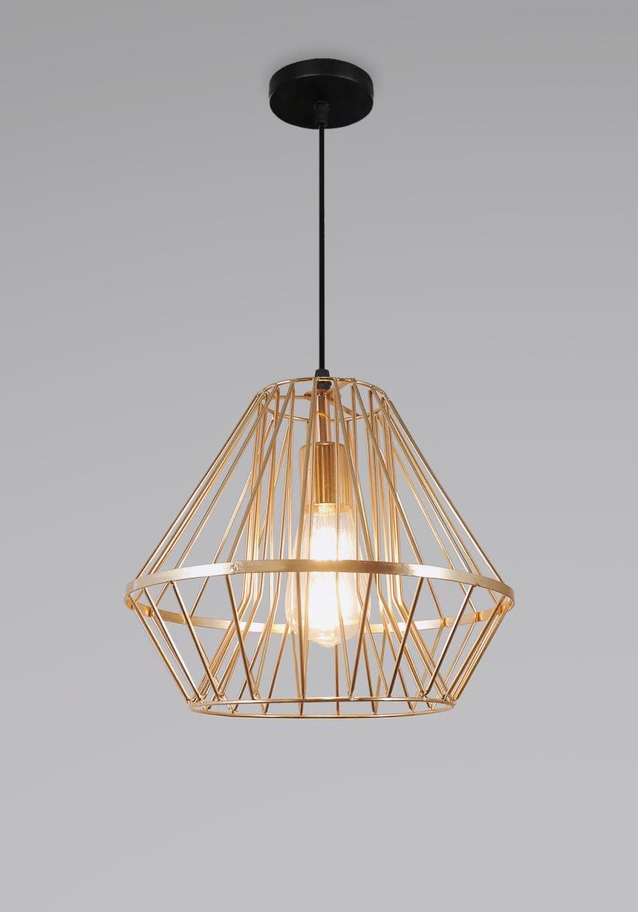 Modern Black & Gold Metal Cage Drop Light – Decorative Hanging Lamp. - View 1