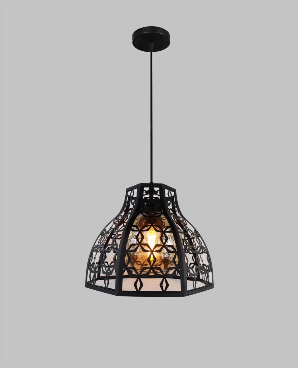 Modern Drop Light with Decorative Cut-Out Design – Industrial Hanging Lamp for Living Room Décor. - View 1