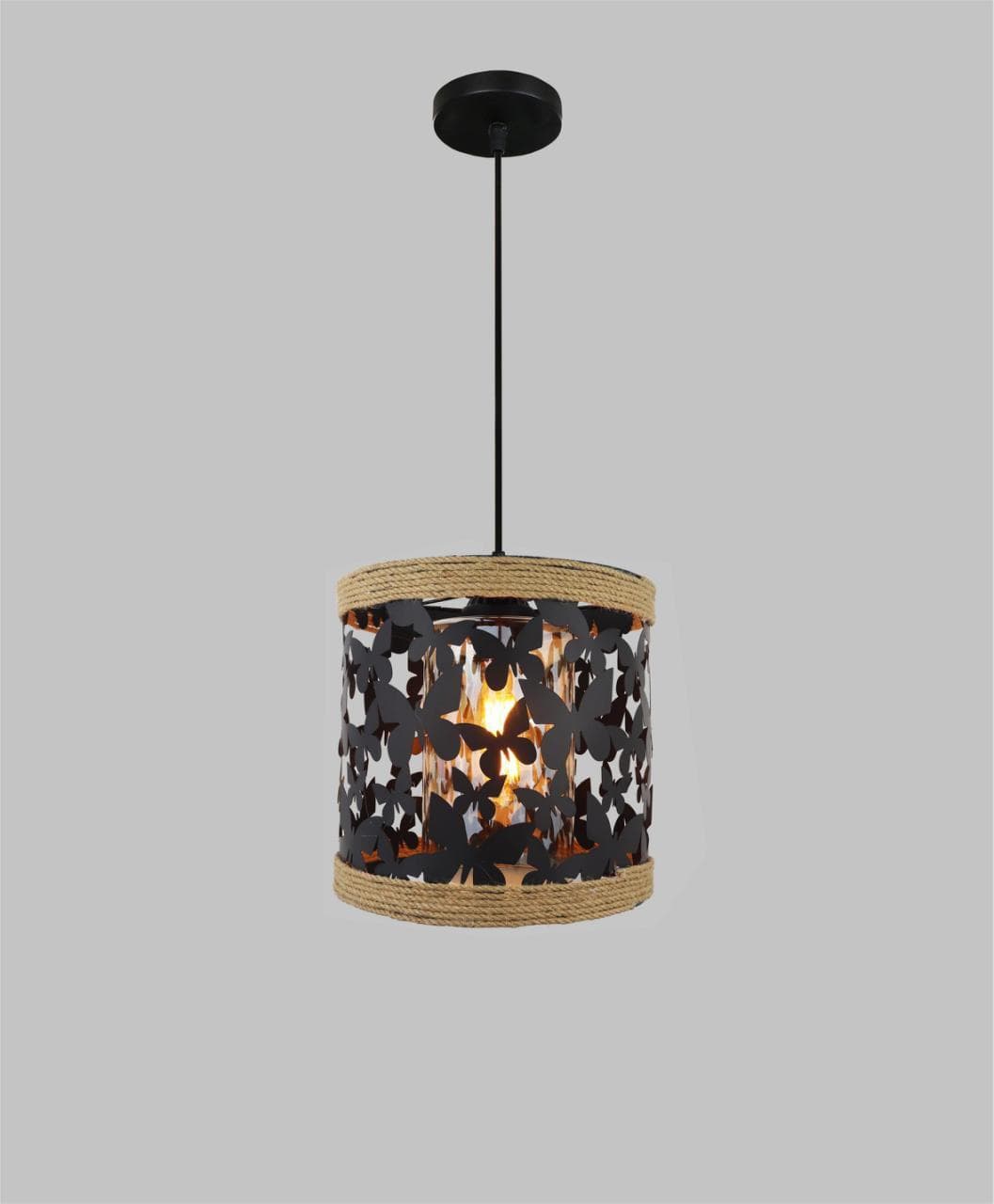 Black Cage Industrial Drop Light – Rope Metal Hanging Ceiling Lamp. - View 1